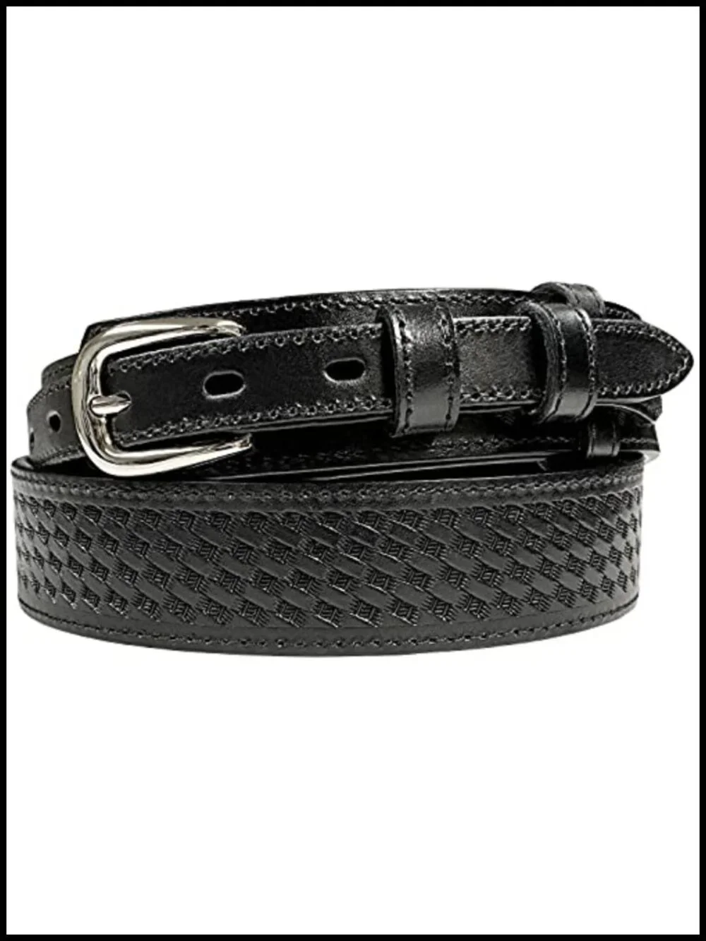 Genuine Full Grain Leather Tooled Western Ranger Belt with Snap Buckle